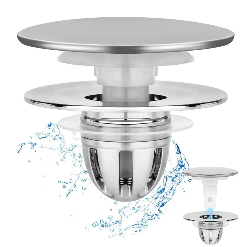 

Universal Pop-Up Bathroom Sink Stopper Odor-Resistant Press-To-Close Drain Plug Hair Catcher Strainer for Washbasin Accessories