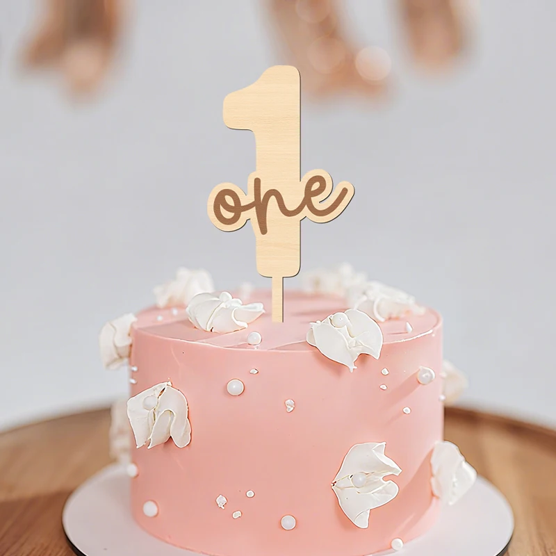 NUBECOM Tortenaufsatz zum ersten Geburtstag, ein Kuchenaufsatz, Holznummer mit Buchstabe, Kuchendekorationen für Babypartydekorationen – Detail 8