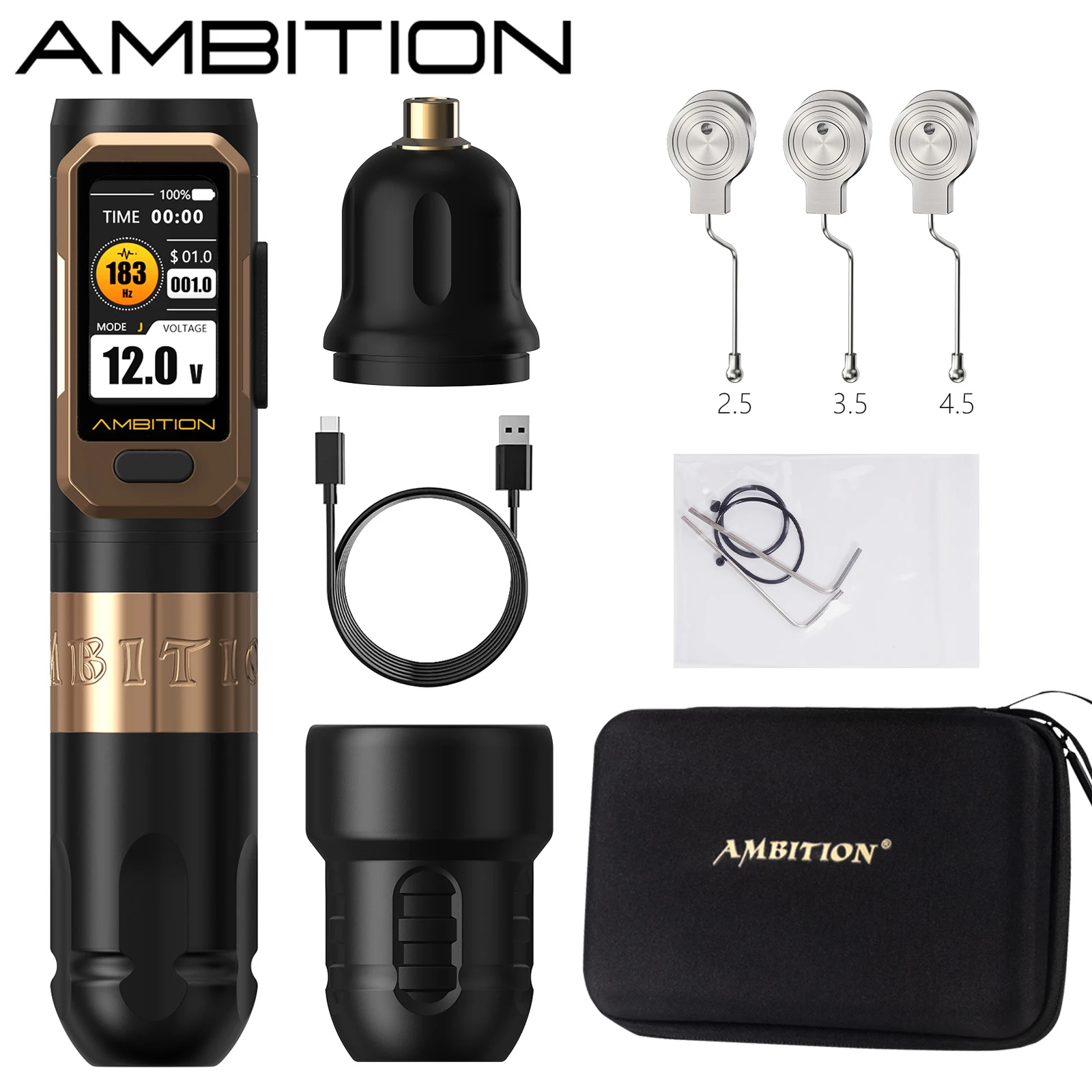 

Бесщеточный двигатель Ambition Vibe Ultra, беспроводная машина для татуировки, ход 2,5-3,5-4,0-4,5 мм, ручка, емкость 2400 мАч, 1-12 В, аккумулятор для выставления счетов