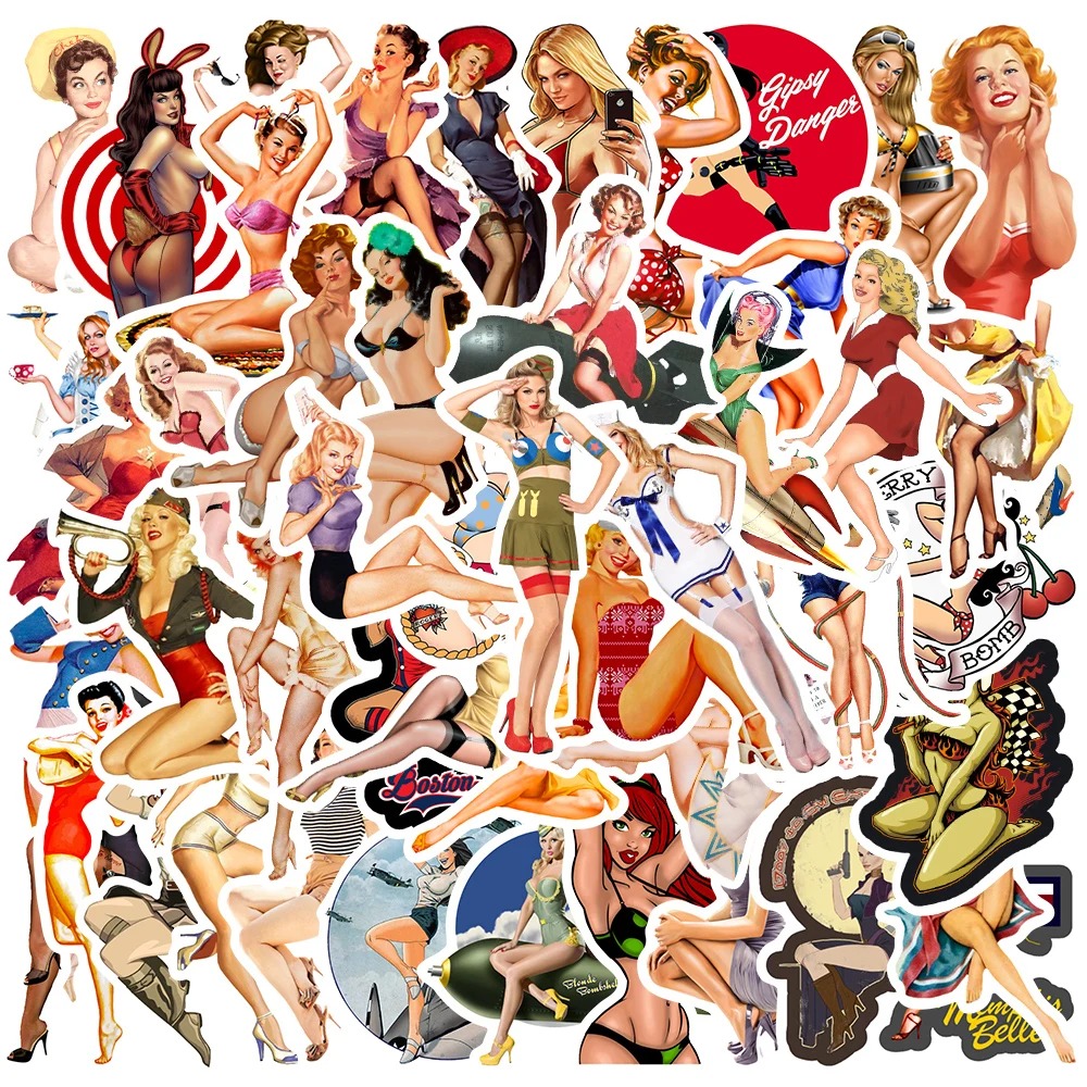 50pcs Adult Retro Sexy Pin up Girl Stickers DIY Waterproof Laptop Luggage Guitar Skateboard Scrapbooking Graffiti Decals