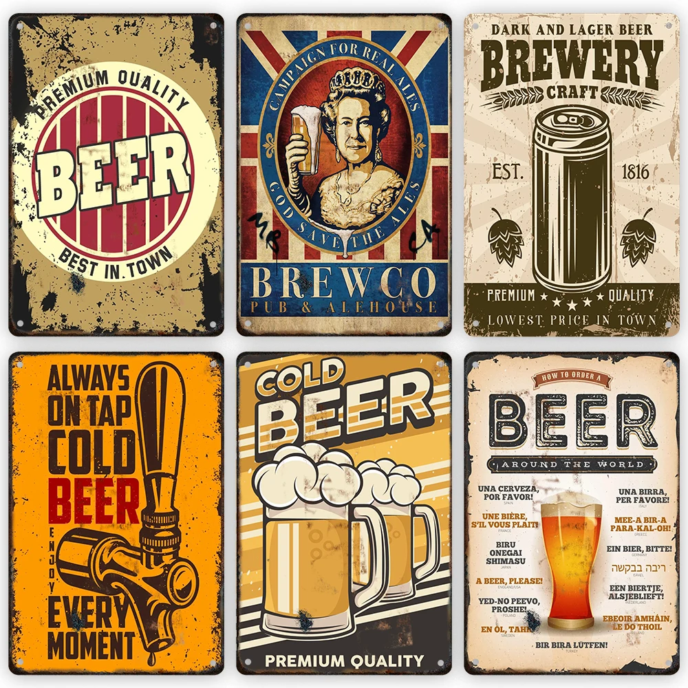 Cold Beer Vintage Metal Poster Drink Retro Tin Sign Bar Club Pub Wall Art Decoration Plate for Modern Home Decor Aesthetic Gifts