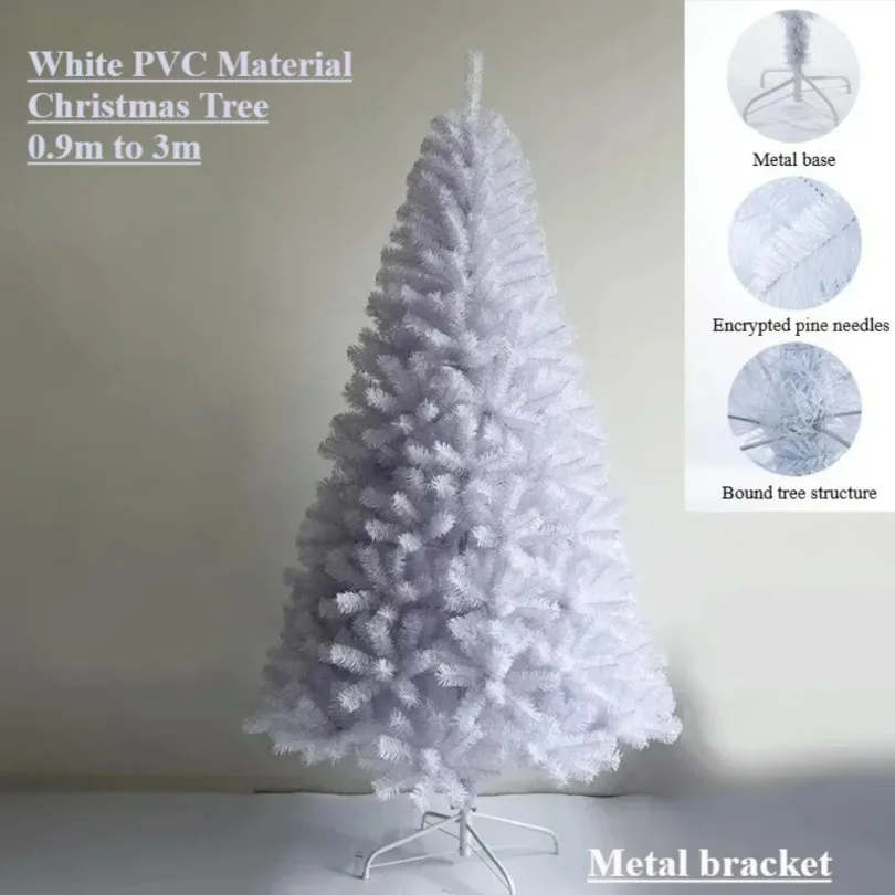 

White Artificial Christmas Tree PVC Encrypted Large Christmas Tree 0.9m-3m Family Christmas Atmosphere Party Scene Decorations