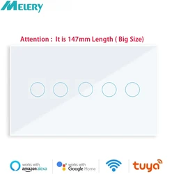 Melery Tuya WIFI Smart Wall Light Switch Touch Glass Panel Wireless Interuptor 4/5/6 Gang Remote Control by Alexa Google Home