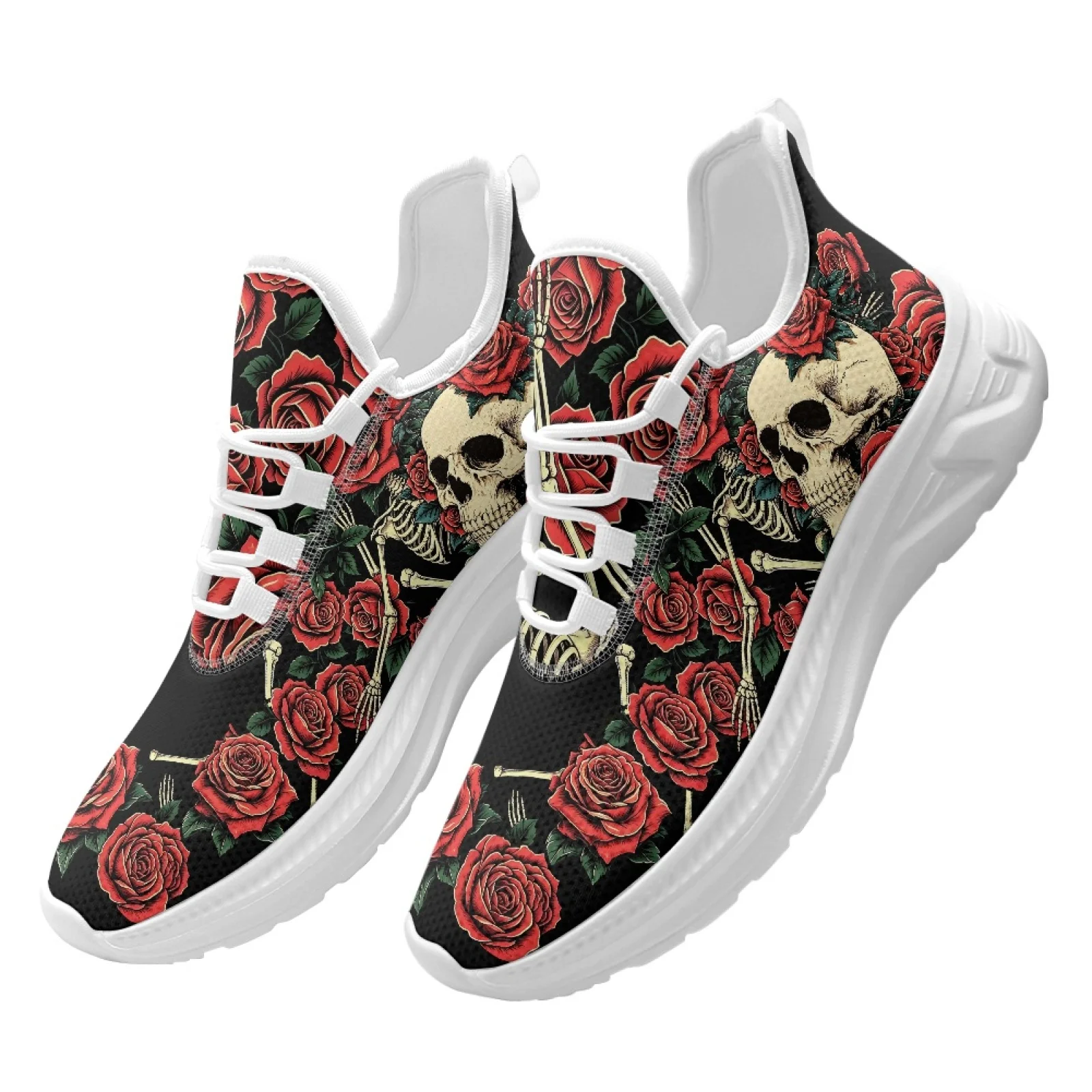XIXIRIMIDO Skull Rose Mesh Sneakers Women'S Running Shoes Men'S Commuter Shoes Soft Breathable & Lightweight Comfortable 35-48