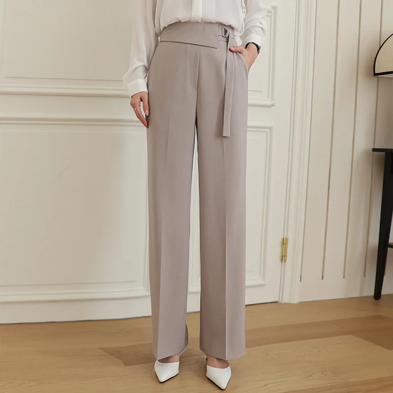 Purple Wide-Leg Pants Skinny Pants Women's Thick Legs Wide Hip Butt 2023 New Side Zipper Straight Suit Pants