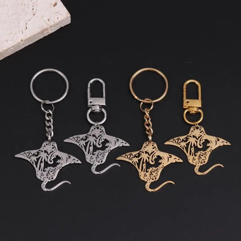 Cute Manta Ray Sea Devil Fish Pendant Necklace Keychain For Women Men Stainless Steel Jewelry Gift
