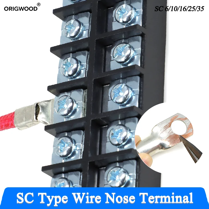 2/30/150P SC Type Wire Nose Terminal SC6/10/16/25/35 Bare Copper Battery Block Lugs Hole ID 6/8/10/12mm Crimp Wire Connector