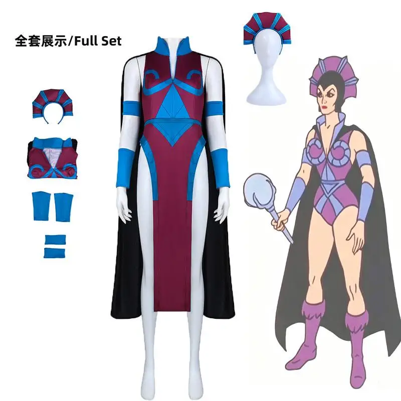 Anime Skeletor Evil-Lyn Cosplay-Kostüm, komplettes Set, Verkleidung als Superheldin, Film-Replik, eng anliegender Body für Halloween, Karneval, Comic-Con.