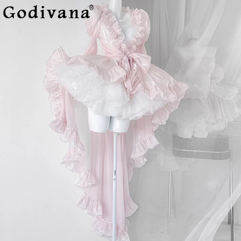 

High End Original Design Princess Dress with Extra Long Cape Women Japanese Birthday Party Dress Female Pink Banquet Dress