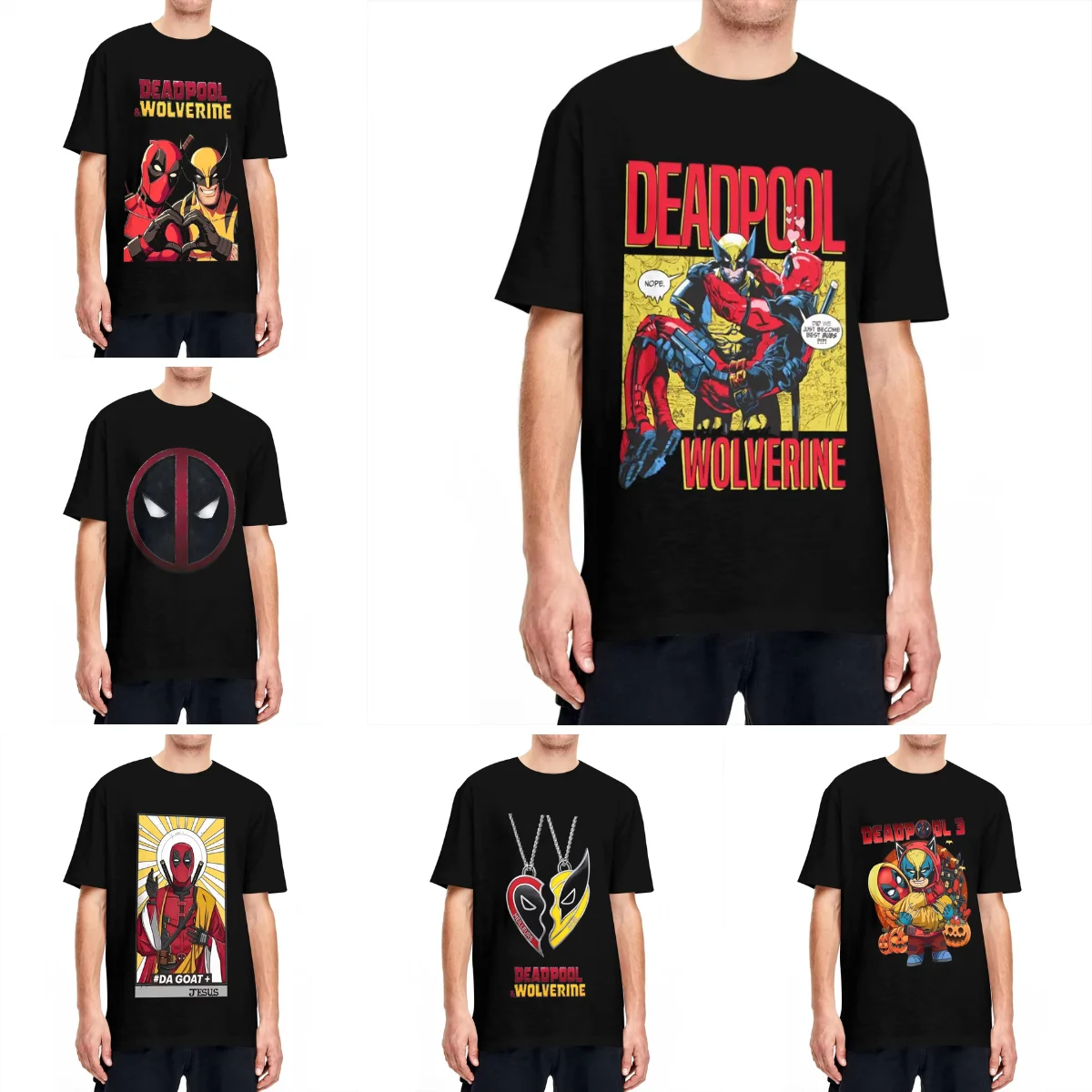 Miniso Deadpool And Wolverine Movie T-Shirt American Cartoon Comic Film T Shirts Cotton Tshirt For Adult Short Sleeves Top Tees