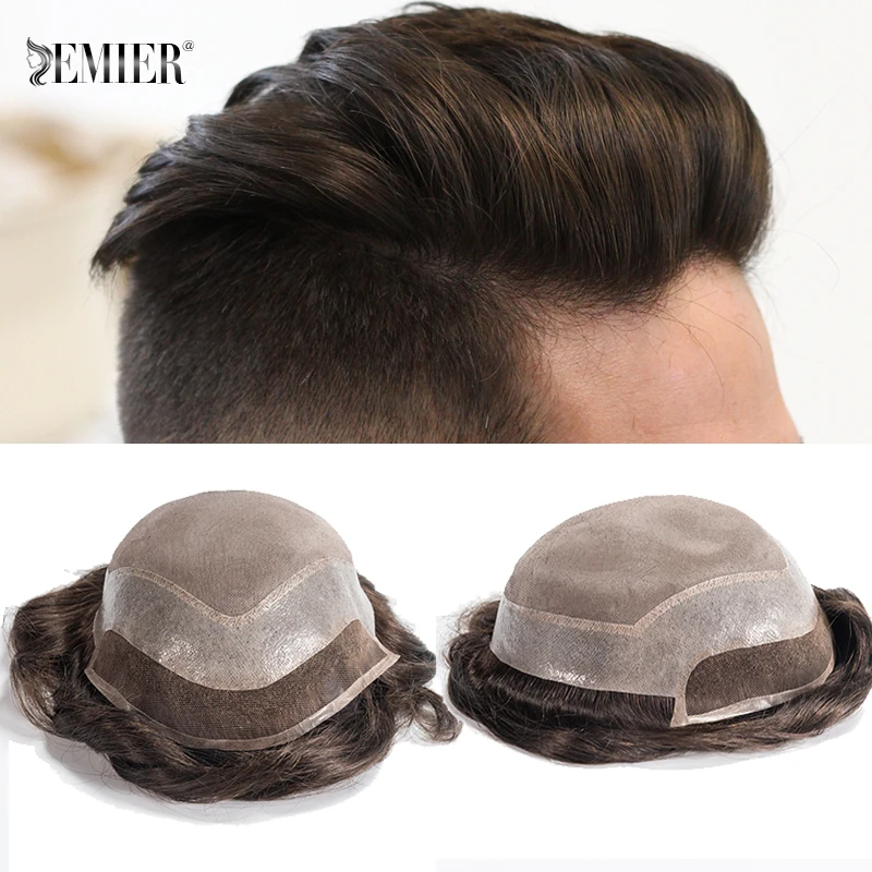 Toupee For Men Mono & PU With Lace Front 100% Indian Human Hair Piece Hair Units Male Hair Replacement System Hair Prosthesis