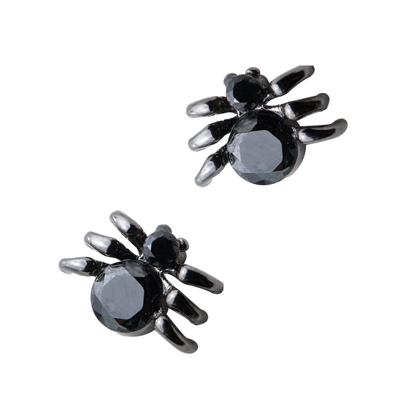 Modian Rock Black Zircon Fashion Spider Stud Earrings for Women Ear Studs Jewelry for Girls Kids 925 Sterling Silver Jewelry