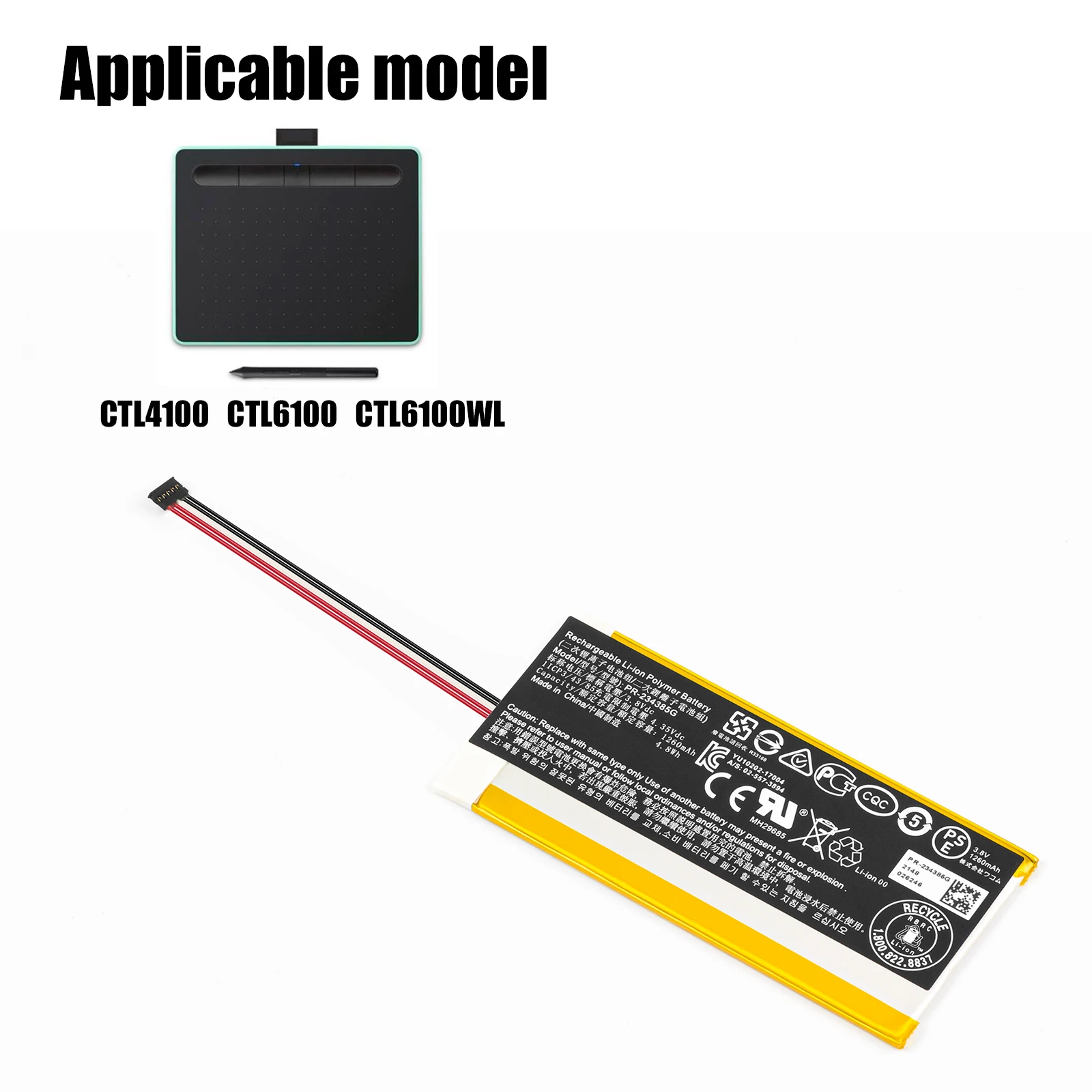 Original Digital Board Battery For Wacom CTL4100 CTL6100 CTL6100WL, PR-234385G  1260mAh