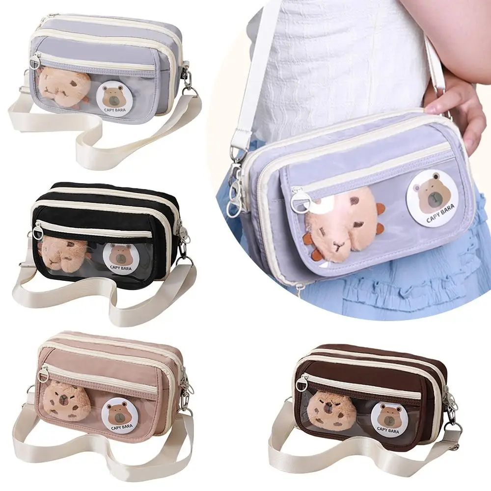 

Cartoon Capybara Pen Bag Large Capacity 9 Layer Crossbody Pencil Case With Brooches Stickers Clips Stationery Organizer Gift