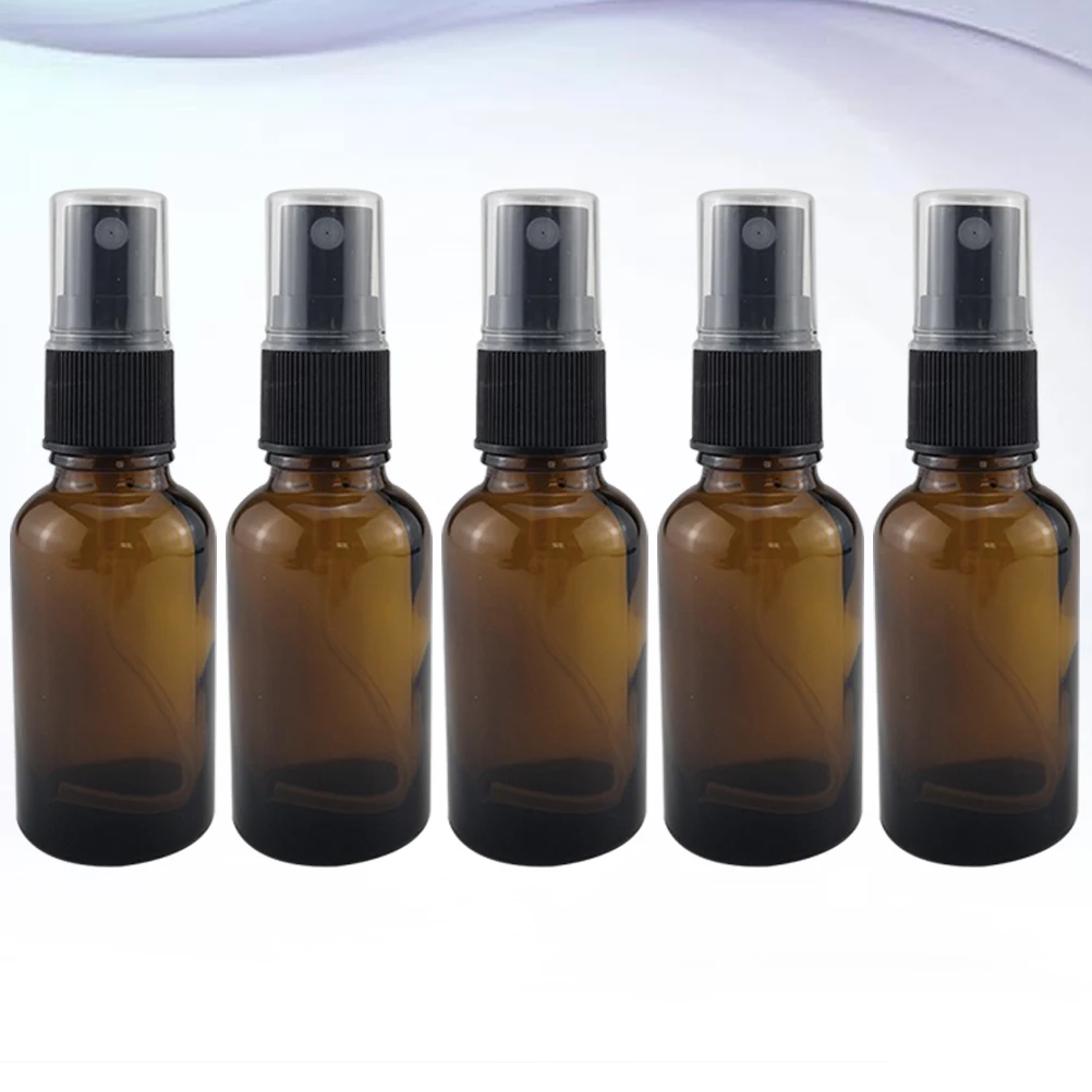 5Pcs Spray Bottle Set 30Ml Brown Glass Emulsion Bottles Refillable Press Pump Lotion Containers for Travel Home Hotel Use