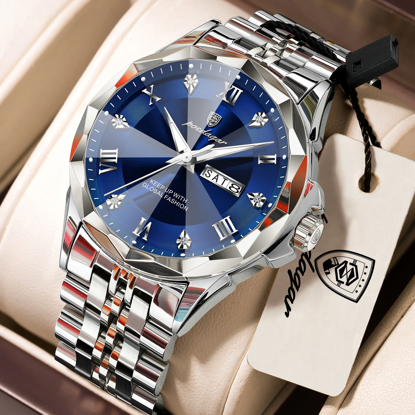 POEDAGAR Business Original Men Watch Waterproof Luminous Date Week Male Clock Stainless Steel Quartz Fashion Men's Watches Reloj