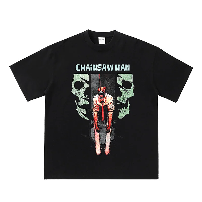 

Chainsaw Man Graphic Print Autumn Pure Cotton Men's and Women's T-shirt Short Sleeve Street Fashion Trend Clothing Anime T-Shirt