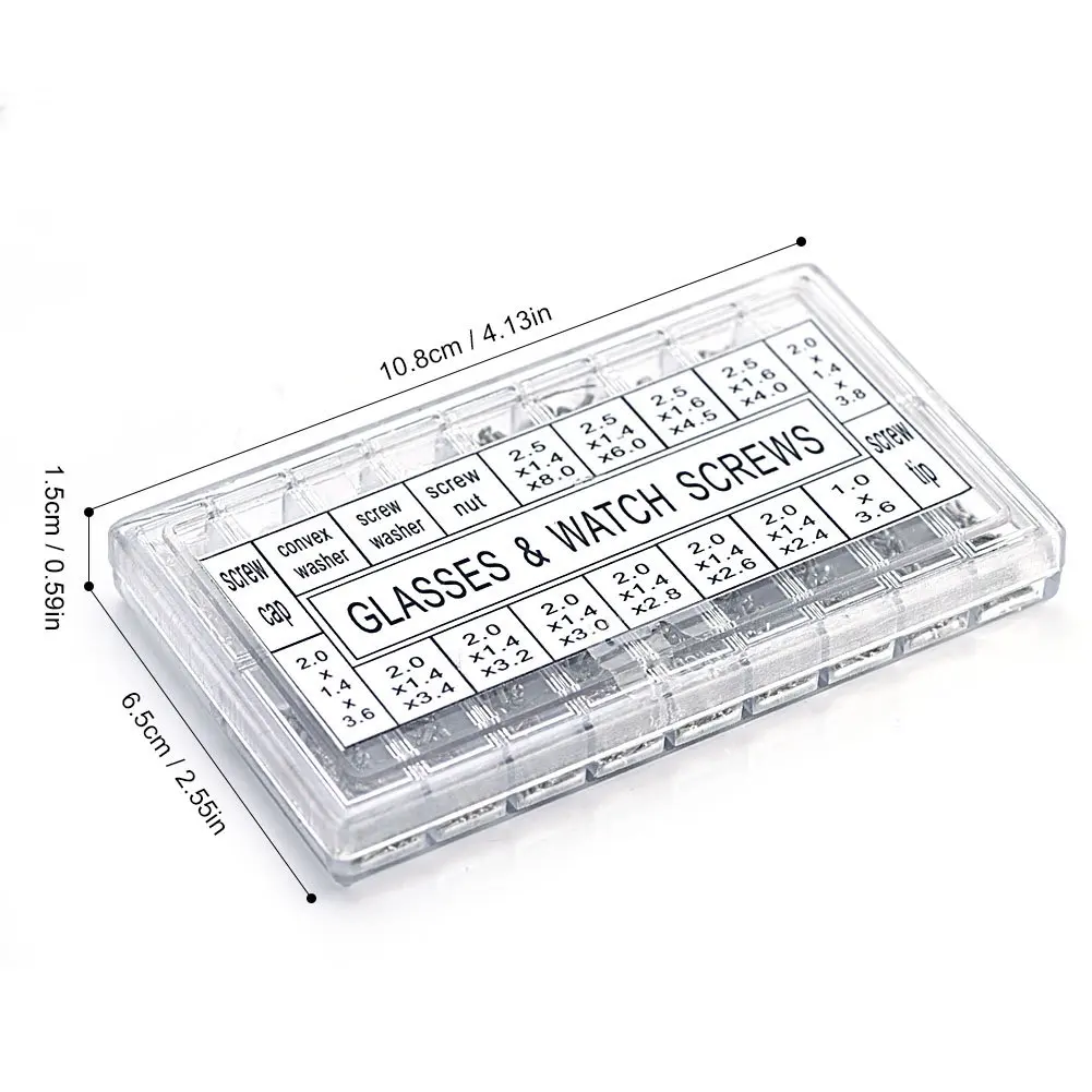Parafuso substituição Kit Set para Óculos e Reparação do Relógio, Pequenos Parafusos, Variedade Porca, Aço Inoxidável, 1000Pcs