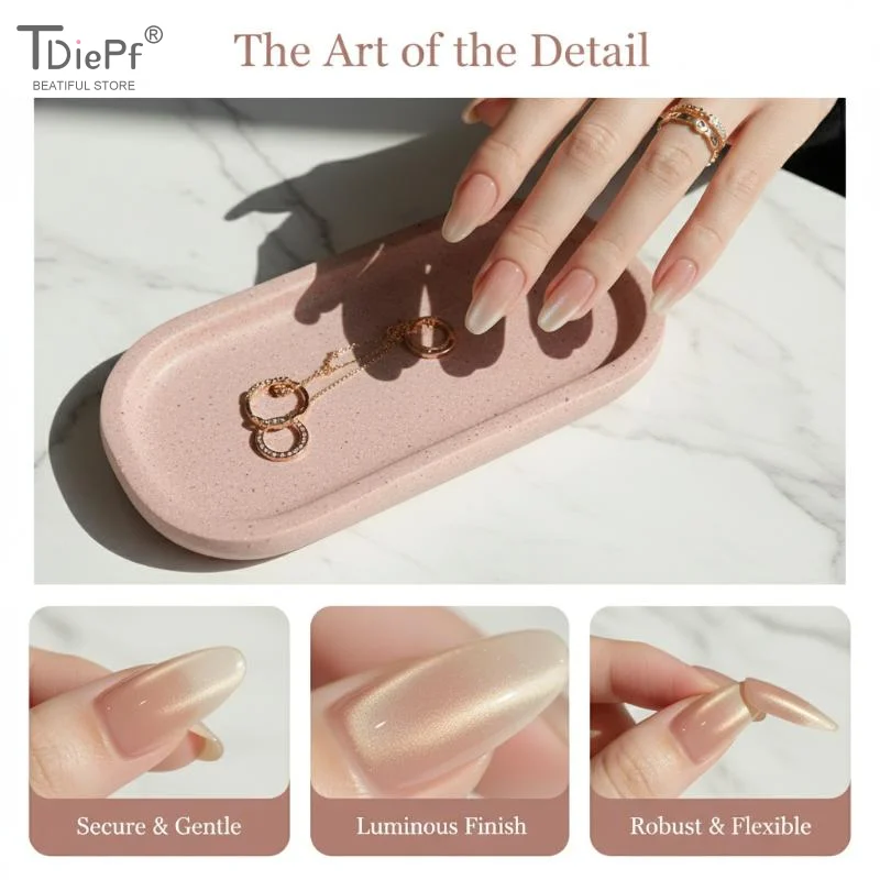 Solid Color Press On Nails, Ice Transparent Cat Eye Nails Handmade Nude Skin-Flattering Nail Patches
