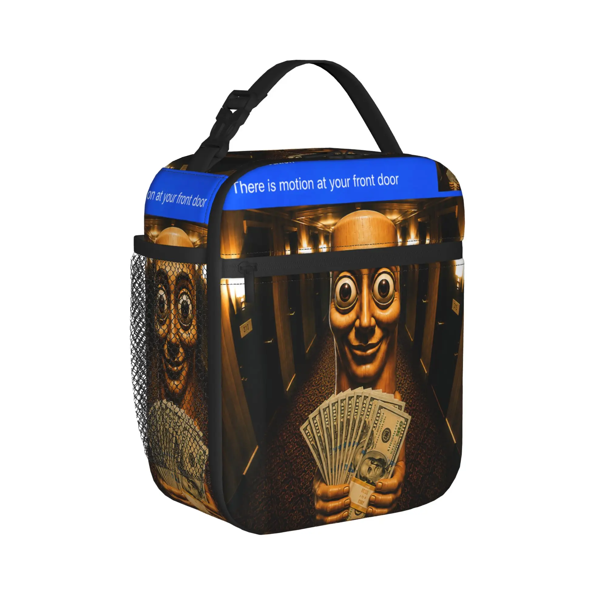 There is Motion at Your Front Tung Tung Tung Sahur Meme Lunch Bag  Portable Lunch Box Girls Travel Graphic Design Cooler Bag