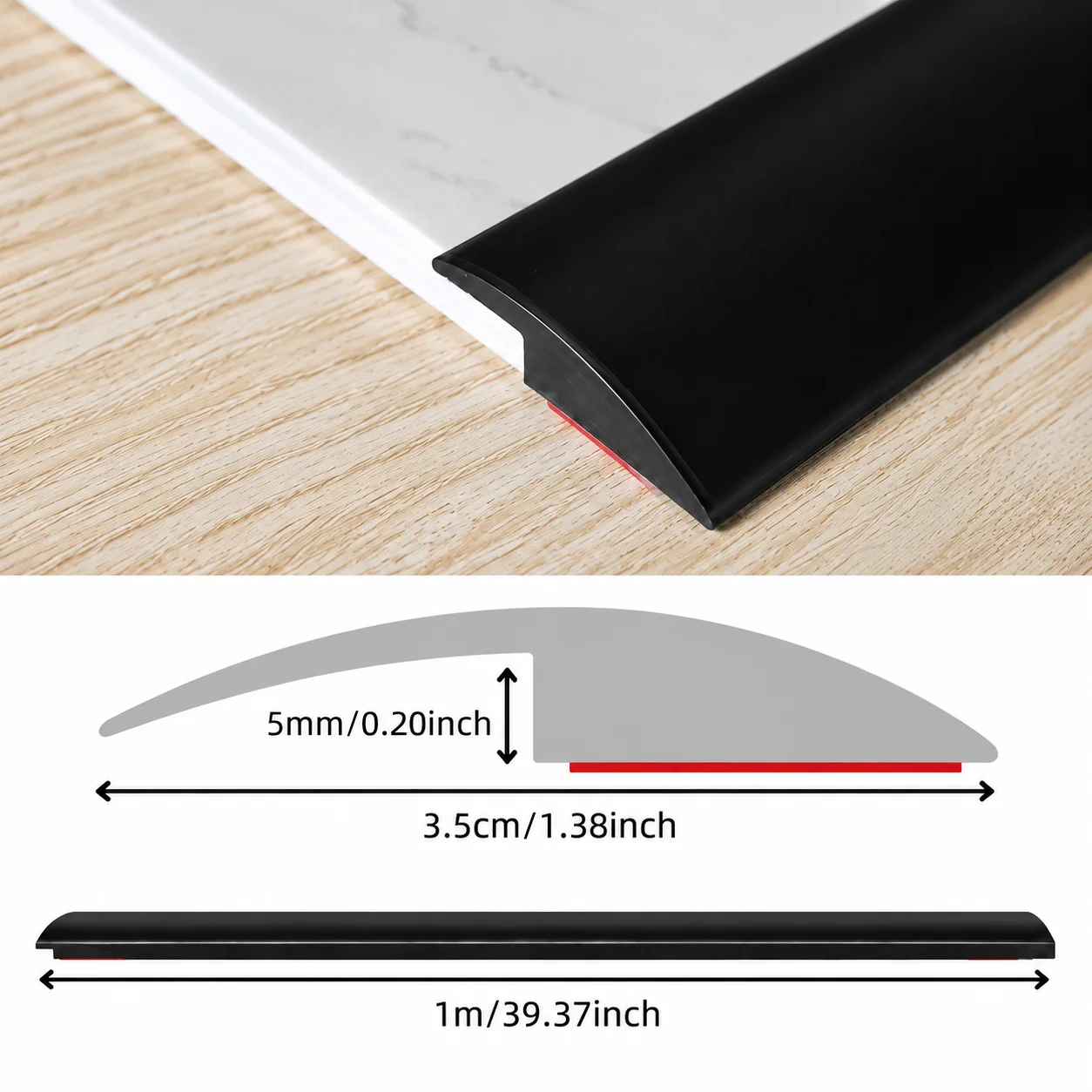 1PC 1M/39.37IN Self Adhesive PVC Floor Level Transition Strip Carpet Tile Joint Cover Wear Resistant Cuttable Threshold Trim
