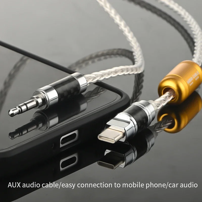 1Pcs HiFi Audio AUX Cables Silver Plated Copper Type-C To 3.5mm Cable for Car Headphone Mobile Phone