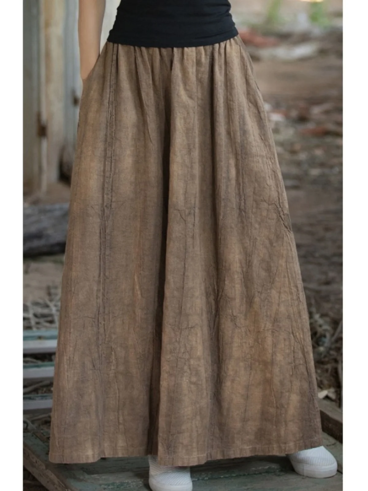 

Chinese Sle Loose Fit Long Skirt Textured Dyed Loose Hanging Wide Hemline Women's Autumn Season Large Size f-length Skirt