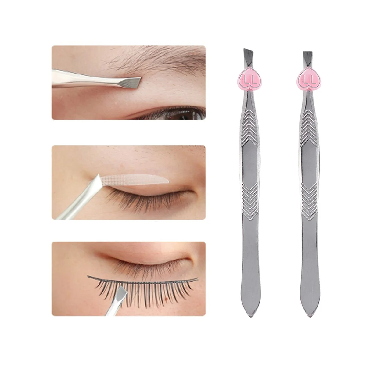 2Pcs Stainless Steel Bevel Eyebrow Tweezers Precision Hair Removal Face Eyebrow Clip Makeup Tools Comfortable Grip Durable