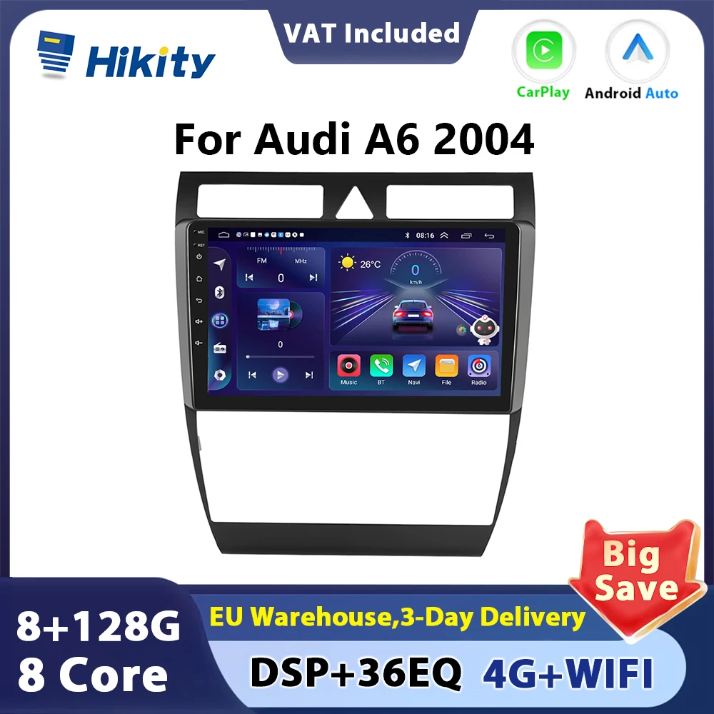 Hikity 8core AI Voice Wireless CarPlay Android Auto Car Radio For Audi A6 2004 Auto Stereo Radio GPS Navigation autoradio 2din