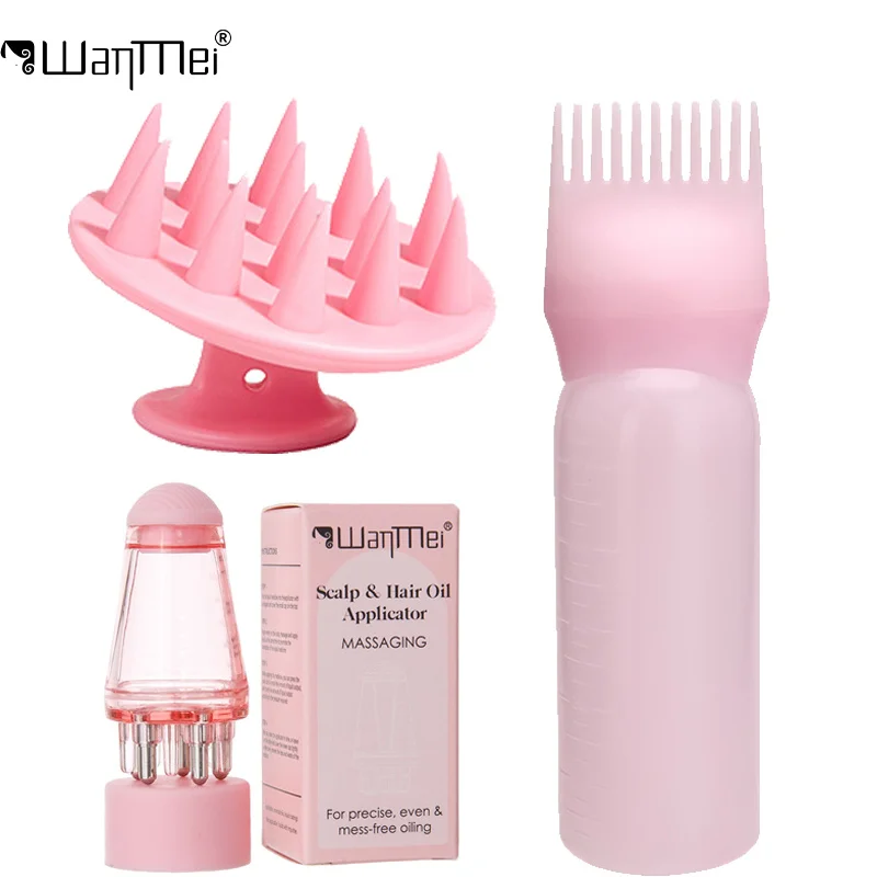 3pcs Silicone Shampoo Brush Scalp Massage Comb Hair Dye Tint Oil Applicator Bottle with Brush Barber Salon Hair Styling Tools