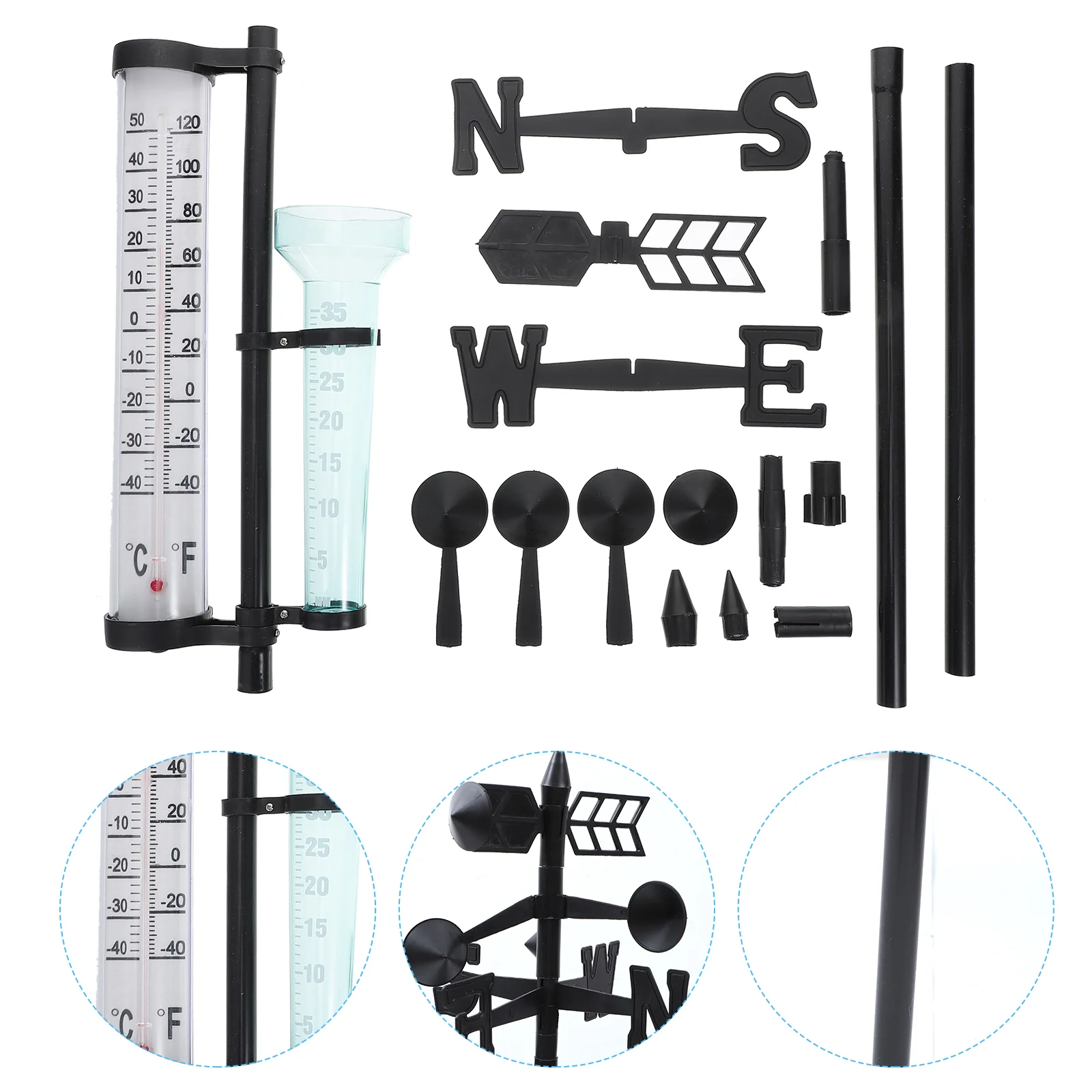 

3 In Thermometer Rain Gauge Wind Direction Multi Function Outdoor Triple Multifunction