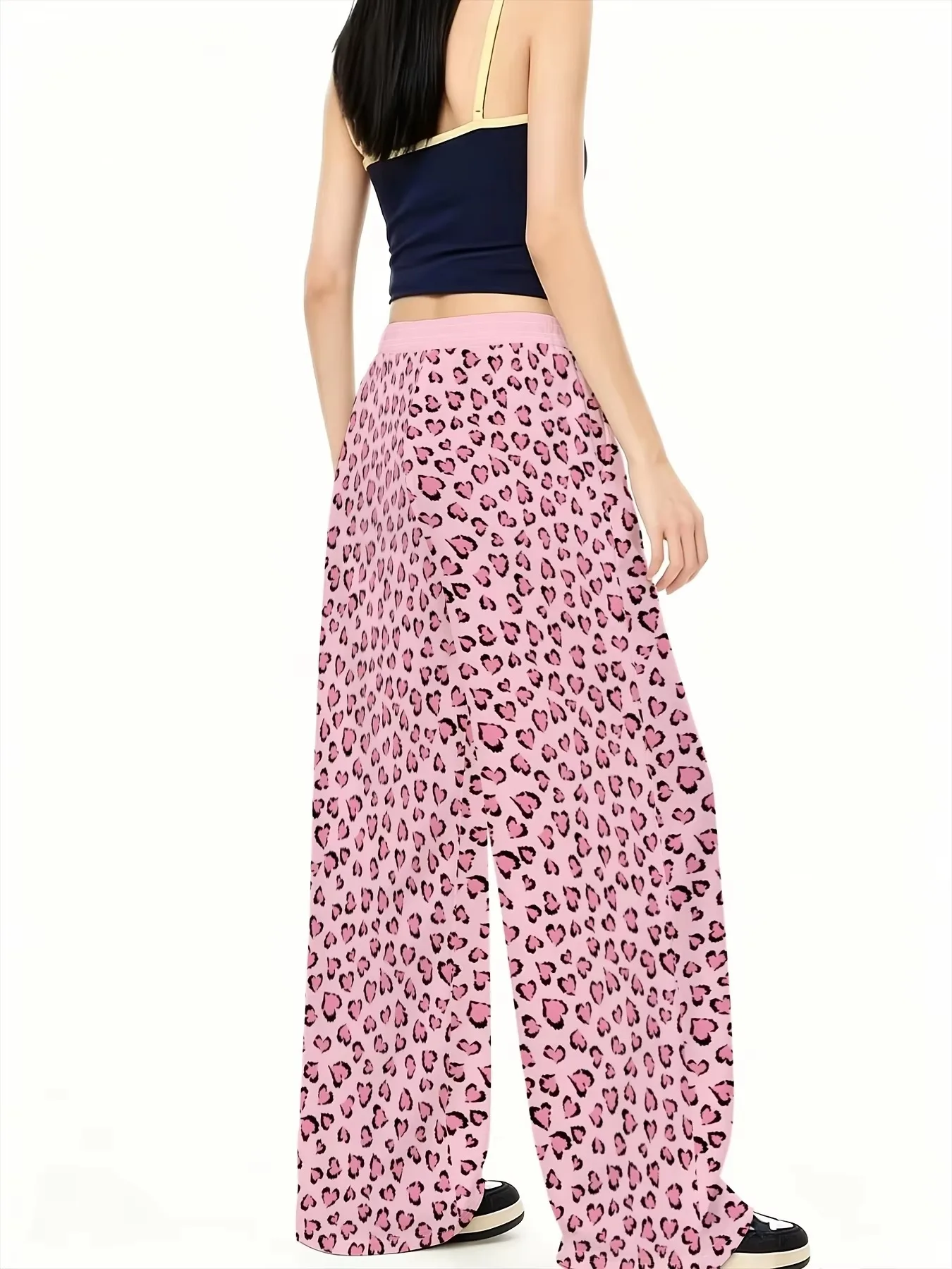 Y2K Leopard Print Wide Leg Pants for Both Men and Women, Elastic High Waisted Pants, Street Trend Loose Casual Pants Kids