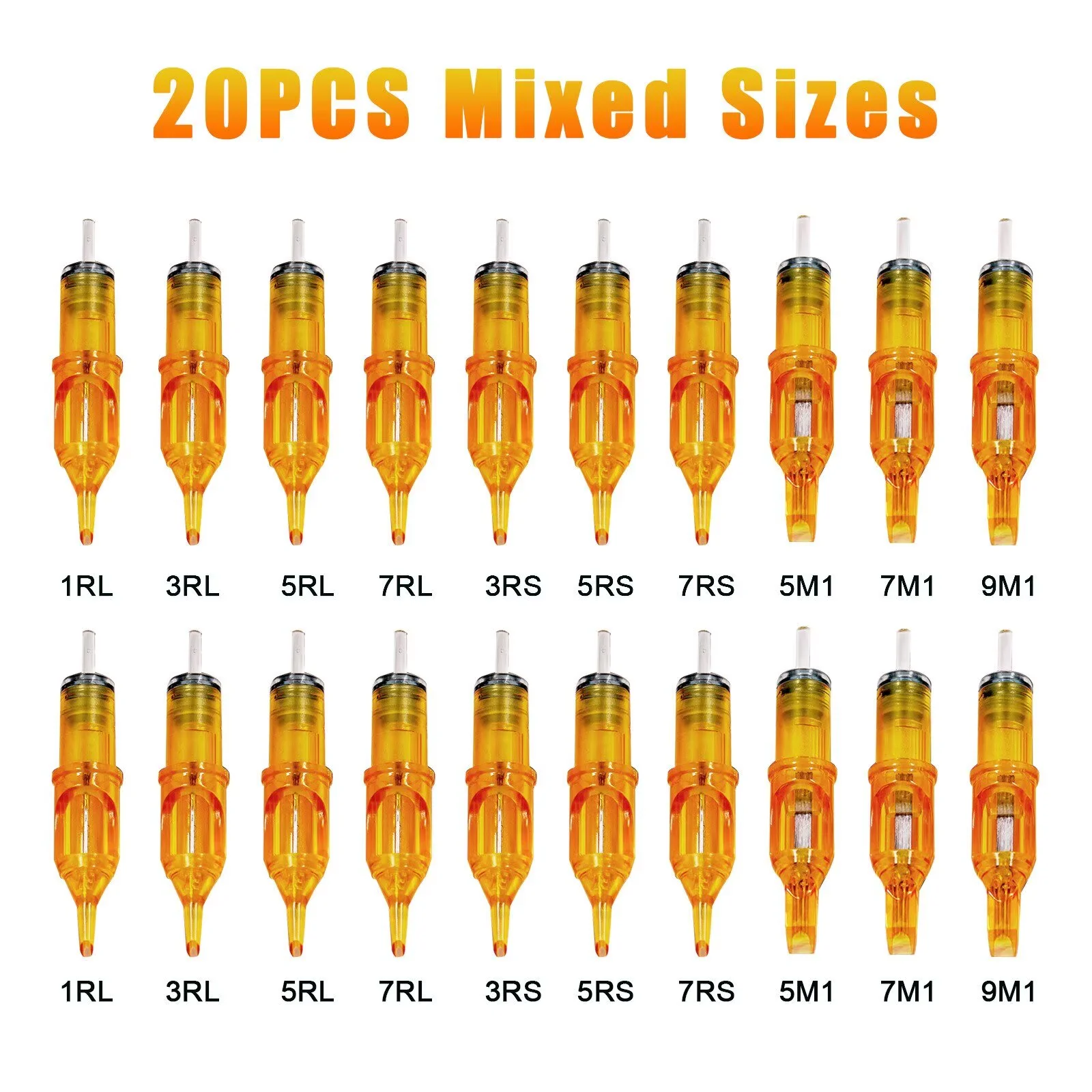 

20 шт., иглы для тату-картриджей, профессиональная индивидуальная упаковка, стерильные желтые иглы для татуировки для ручки для татуировки, машина