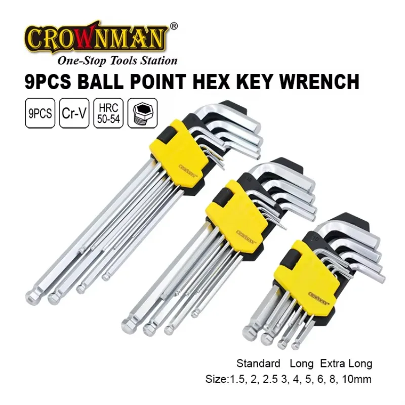 Mechanic Tools Classic CR-V 9pcs Ball Point Hex Key Wrench Set L and extra L Allen Wrench