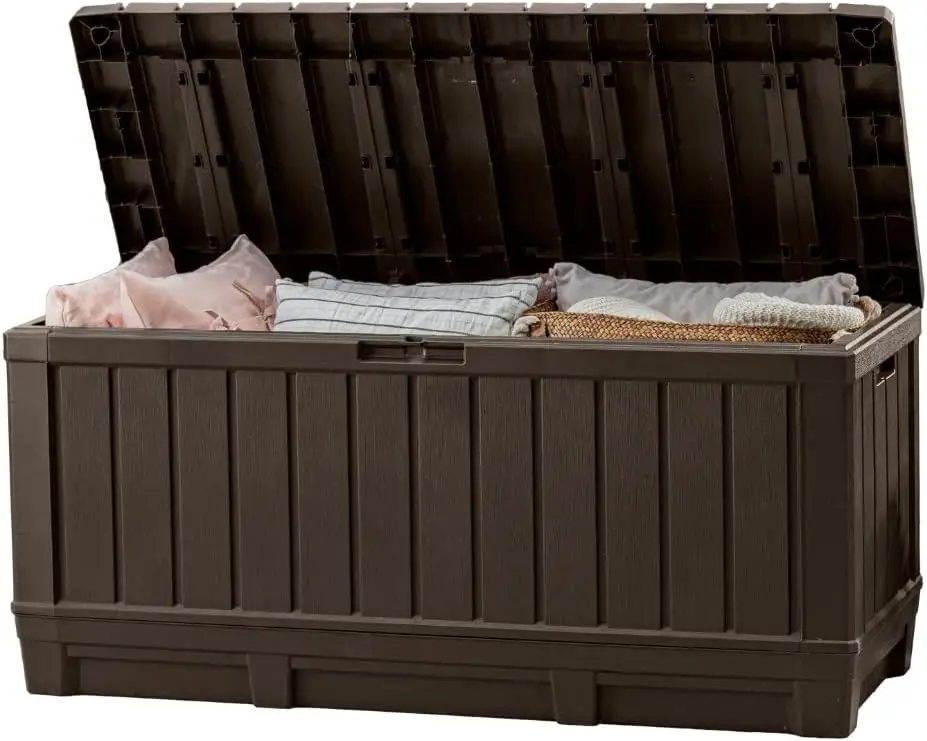 Boîte de pont en résine de 92 gallons, organisation et rangement de meubles de Patio, coussins d'extérieur, coussins, outils de jardin et flotteurs de piscine