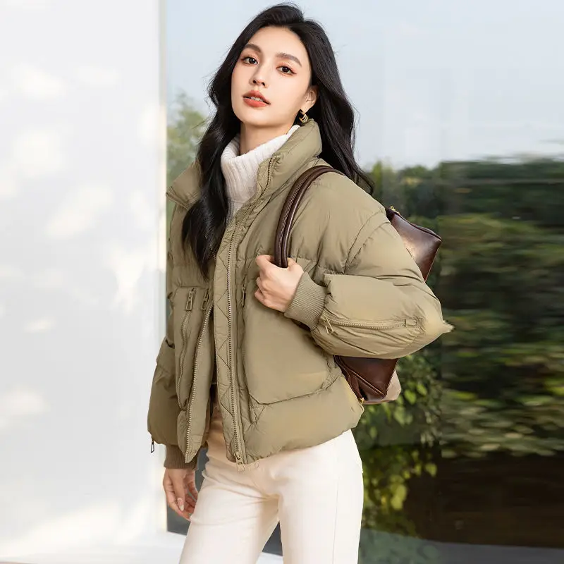 Euro Otoño/Invierno nueva chaqueta de plumón para mujer chaqueta holgada con cuello levantado a prueba de viento para ir al trabajo