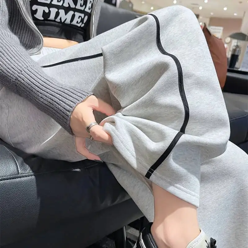 Mode Streifen Breite Bein Jogginghose Für Frauen Herbst Winter Elastische Taille Gerade Hosen Lose Dünne Alle Spiel Casual Hose