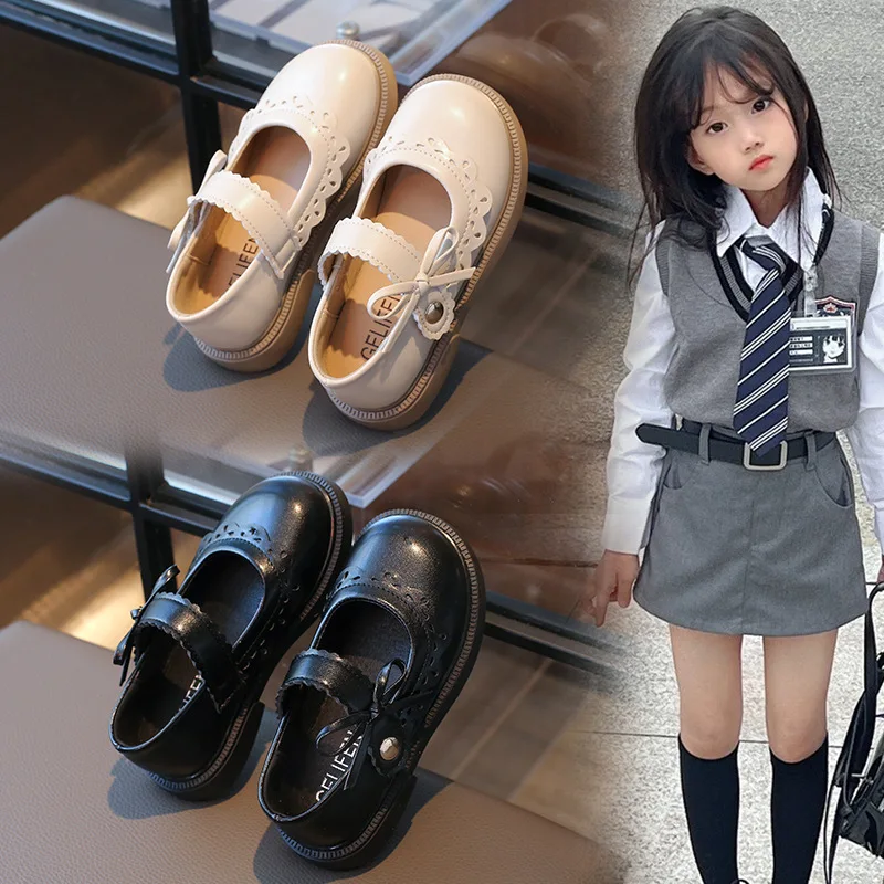 Girls Small Leather Shoes Size 26-36 Soft Bottom Leather Children's Single Shoes Beige Fashion Versatile Children's Baby Shoes