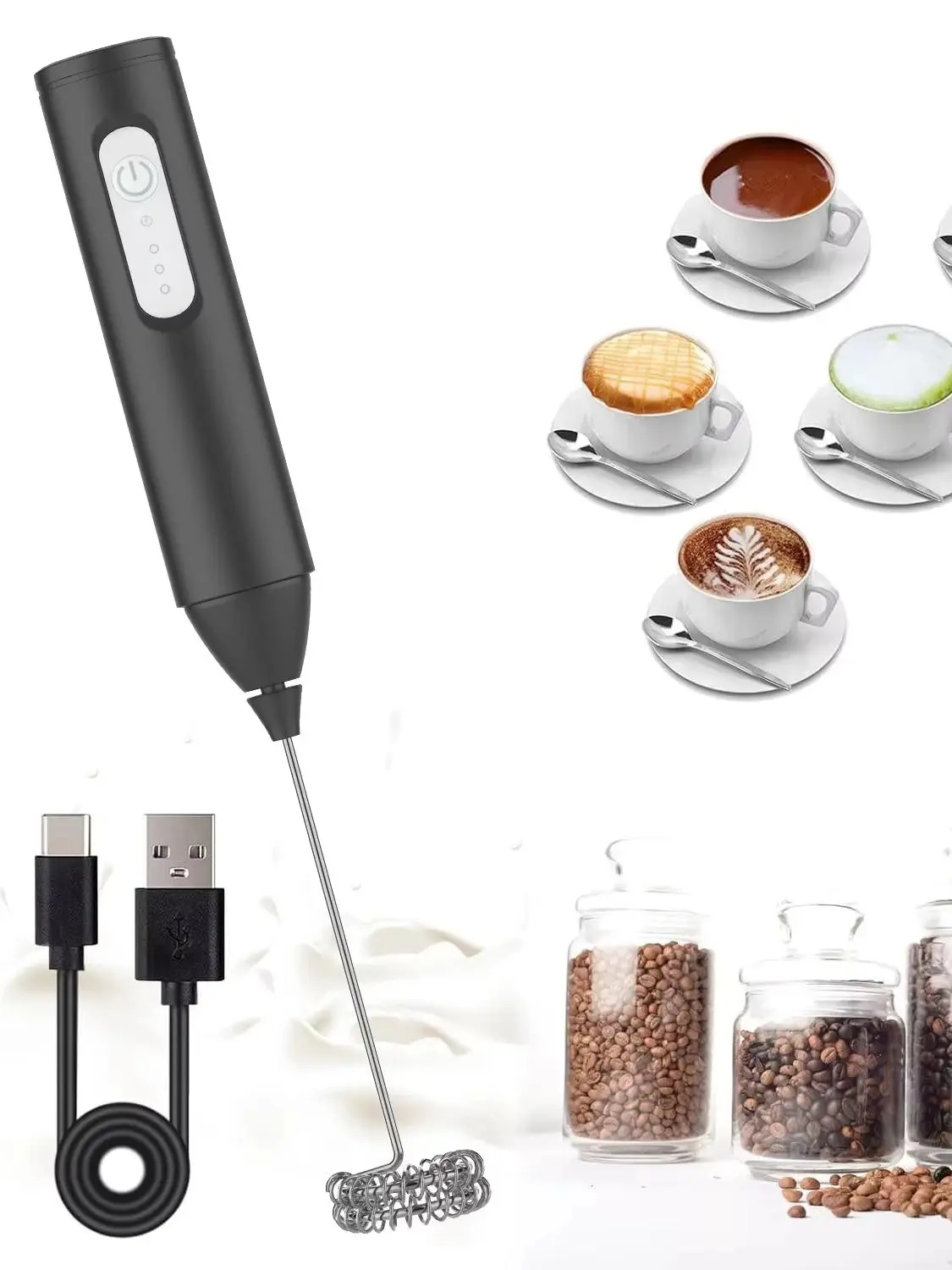 Mini Kabelloser Elektrischer Milchaufschäumer, Kaffee-Sahne-Schäumer, Tragbarer Mixer, 3-Stufig Einstellbarer Eierschläger, Sahne-Schäumer