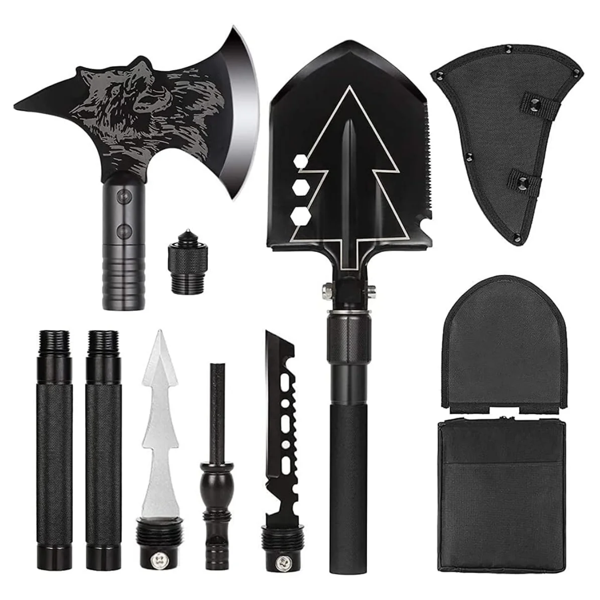 Camping Shovel Axe Set, Portable Folding Survival Shovel Camping and Axe Combo Kits Tools with Camping Axe Tactical Hatchet