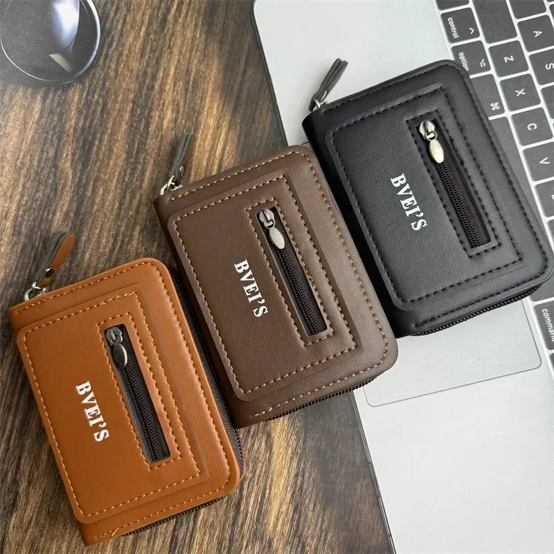 

Antimagnetic PU Leather Business Card Holder Men Classic Retro Multi-function Multi-card Slot Zipper Id Card Holder