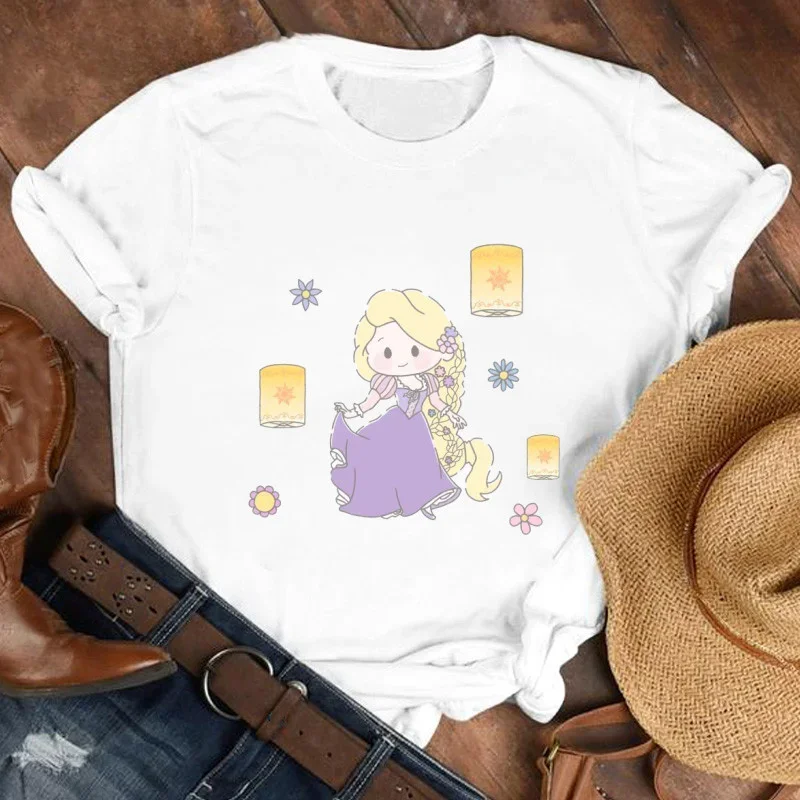 Disney Rapunzel Graphic Children Tshirt Girl Clothing Cartoon Printed Casual T-shirt Summer Short Sleeve Cotton Top Baby Kid Tee