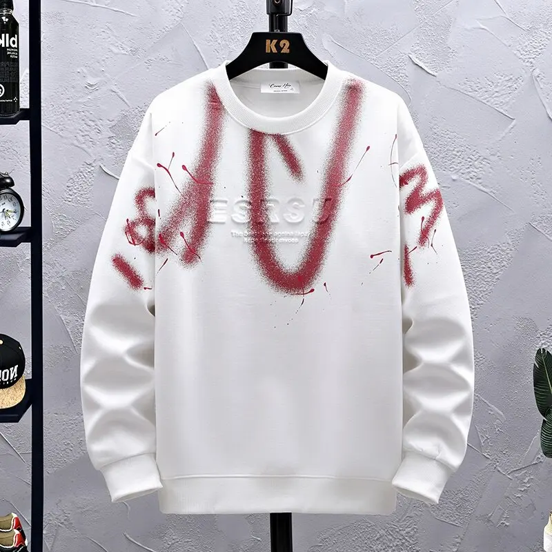 

2025 autumn new men's high-quality fashionable casual round neck sweatshirt, Hong Kong style loose letter sweatshirt, hoodie