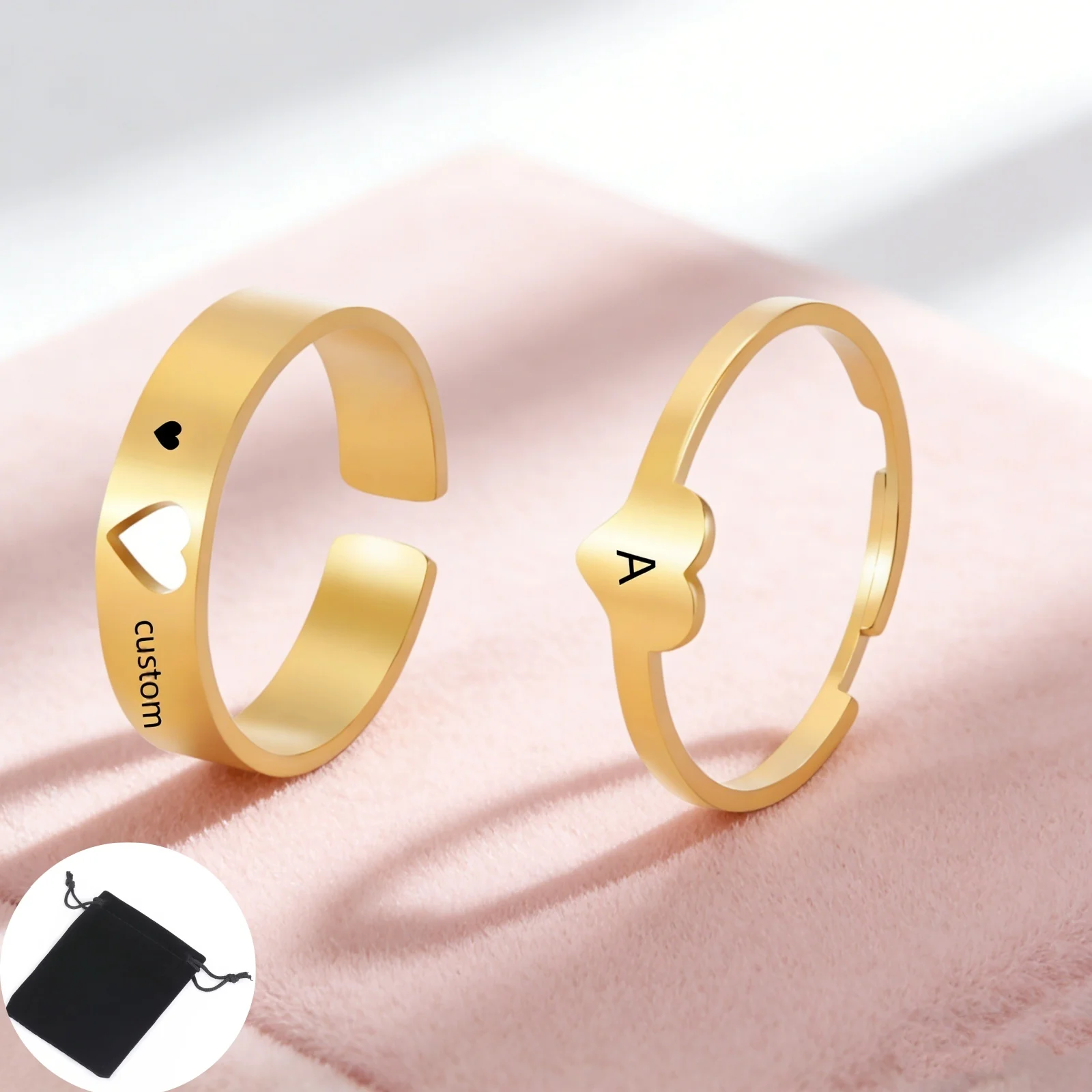 Personalisierter Namens-Buchstaben-Herzring für Paare aus Edelstahl, schlichter Liebesring, offener, verstellbarer Ring, modisches Paargeschenk