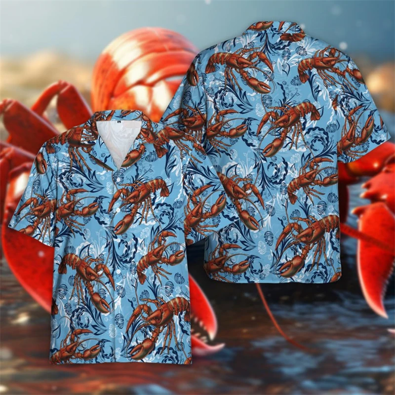 

Asian Size 3D Cute Seafood Shrimp Print Shirts Crayfish Graphic Shirts & Blouses Kid Funny Streetwear Short Shirts Mens Clothing