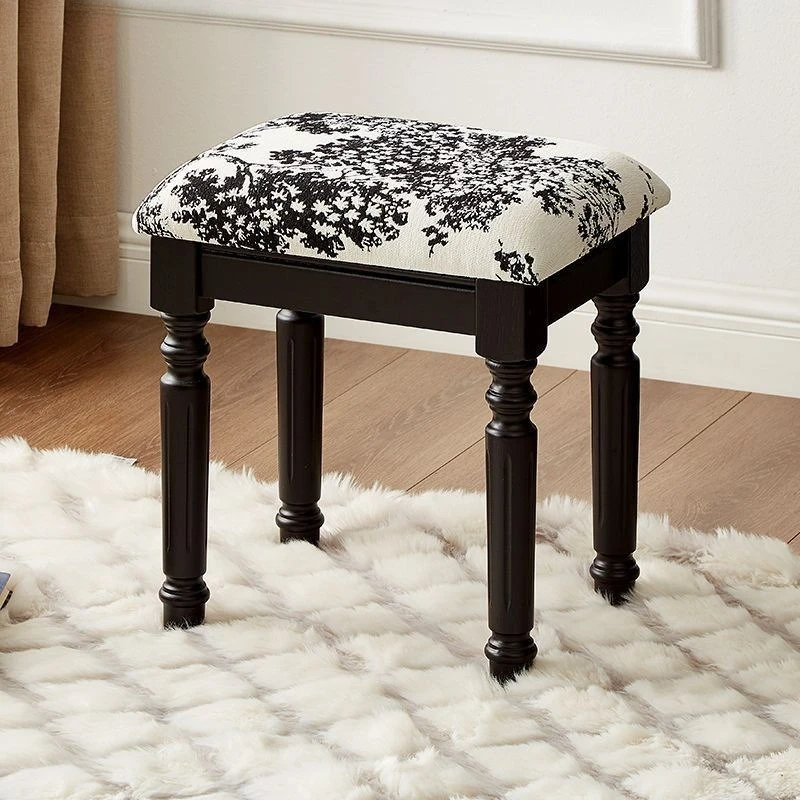 

Black makeup stool dressing stool bedroom solid wood leather ash wood makeup stool