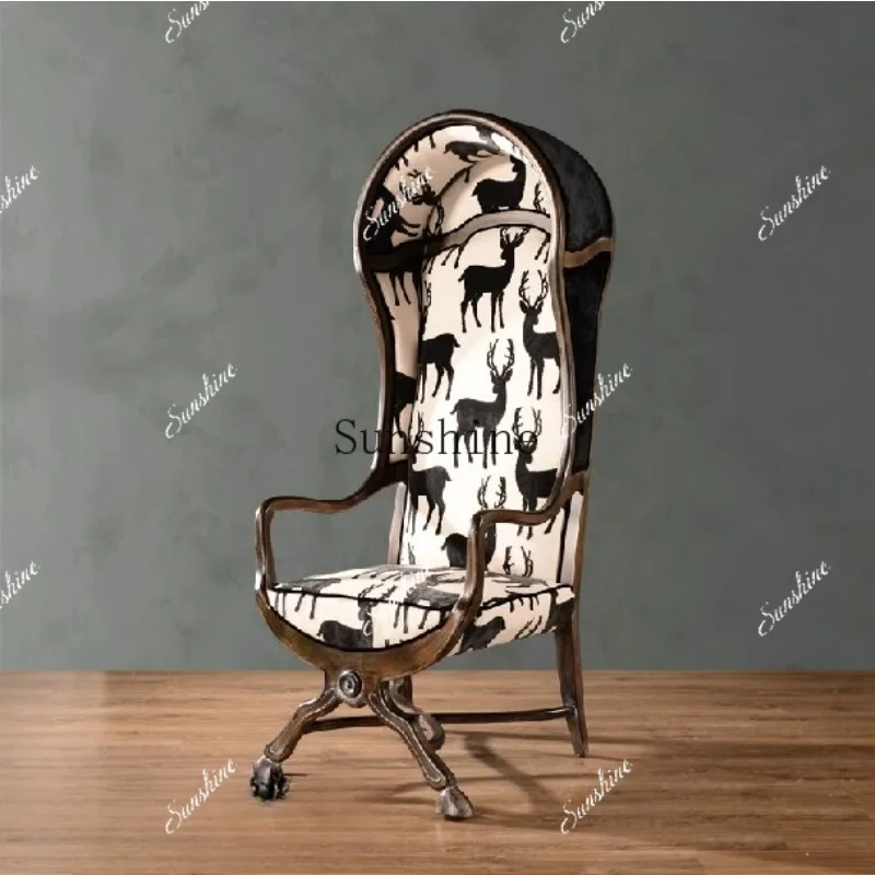 

Neoclassical solid wood space chair fashionable modern carved high back image chair FT