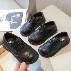 Black School Girl Shoes New Fashion Performance Stage Formal Children Boy Leather Shoe Lace-up Hook & Loop Kids Mary Jane Shoes