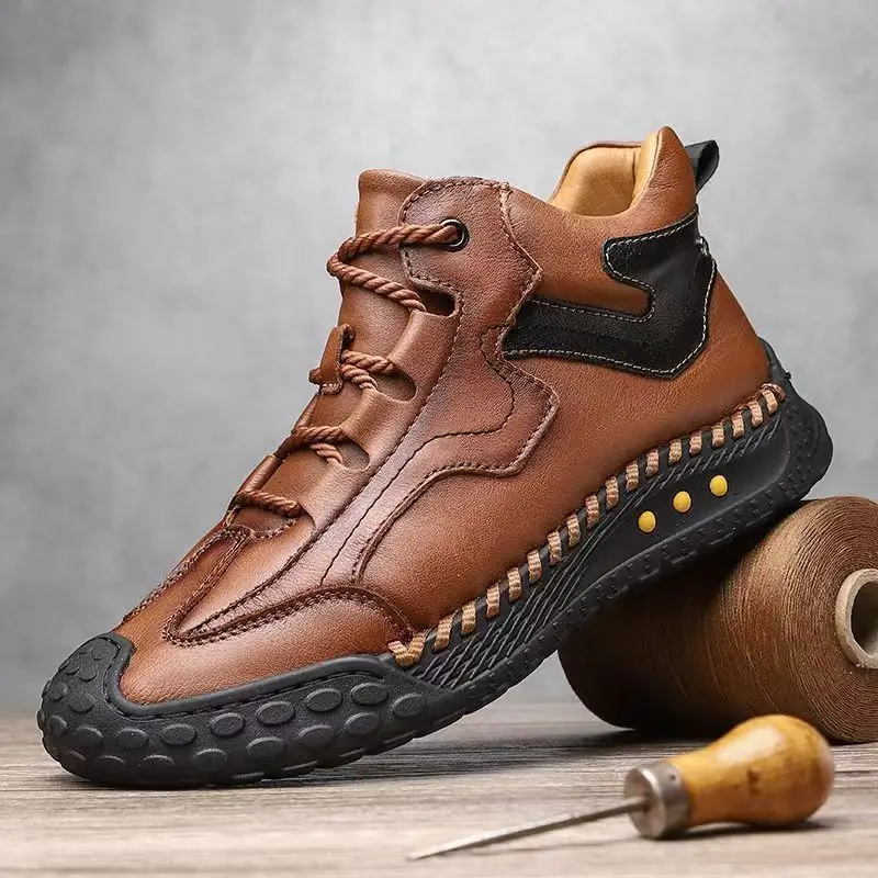 

Мужские высокие туфли из натуральной кожи большого размера, осень-зима, новые нескользящие износостойкие водонепроницаемые уличные альпинистские туфли на шнуровке