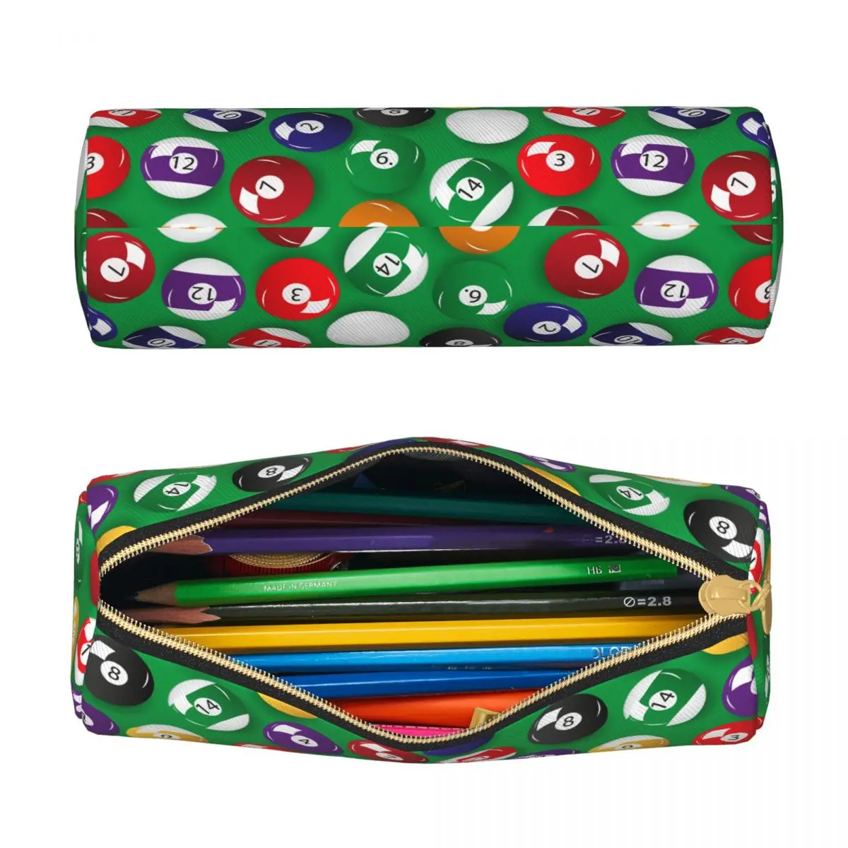 Cue Sports Billiards Balls Accessories Pencil Case Leather Pen Bag Girls Boys Big Capacity Students School Zipper Pencilcases